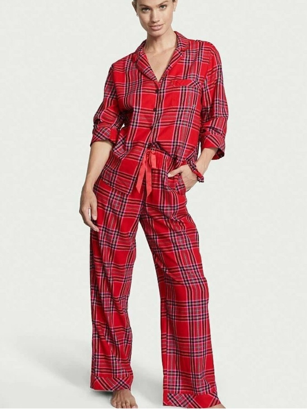 Victoria's Secret Red Plaid Button-Down Pajama Set